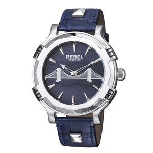 NWT Authentic Rebel Brooklyn Bridge Blue Dial Blue Leather Men's Watch